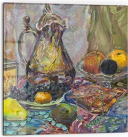 DEQORI Küchenrückwand Glas 60x60 cm 'Stilllebenglanz' Spritzschutz Bad Rückwand Küche