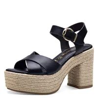 Tamaris Damen Sandalette Sandale Plateau Blockabsatz Bastoptik 1-28020-20, Größe:39 EU, Farbe:Schwarz