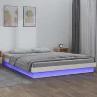 Postel z masivního dřeva s LED diodami bílá 200x200 cm