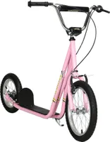 HOMCOM Kinderroller mit Bremsen 16/12 Zoll Scooter Tretroller Cityroller Kinder Roller Kickboard für 5+ Jahre Kinder Rosa 135 x 58 x 92-100 cm