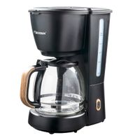 Bestron Filter-Kaffeemaschine für 10 Tassen Kaffee, inkl. 1,5 Liter Glaskanne, Permanentfilter & Warmhalteplatte, 1.000 Watt, Black & Wood-Design, Farbe: Schwarz / Holz