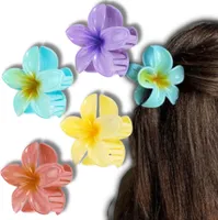 Ein Set mit 4 Haarspangen mit bunten Plumeriablüten