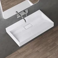 doporro Waschbecken Aufsatzwaschbecken Mineralguss Hängewaschbecken Waschtisch matt weiß 70x46x11cm ohne Armaturloch inkl. Ablaufgarnitur Colossum19