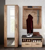 Garderoben Set mit Garderobenpaneel, Sitzbank und Garderobenschrank in Eiche teilmassiv BESKO-55