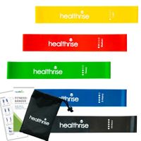 Health Rise Fitnessband Set | Im 5er Set | Loop Bänder | Widerstandsbänder | 5 Widerstandsstufen | Mit Tragetasche und Deutscher Anleitung