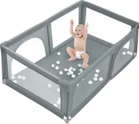 Baby Laufstall Laufgitter 180*120*66cm mit 50 Kugel mit atmungsaktivem Netz Schutzgitter Baby Set Dunkelgrau