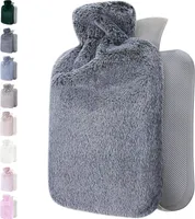 Wärmflasche mit weichem Bezug 2l - Wärmeflasche groß 2 liter flauschig - Bettflasche für Kinder und Erwachsene - Warmflasche mit flauschig Bezug - Geschenke für Frauen (Dunkelgrau)