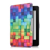 kwmobile Klapphülle kompatibel mit Amazon Kindle Paperwhite Hülle - eReader Case (für Modelle bis 2017) - Regenbogen Würfel Mehrfarbig Grün Blau