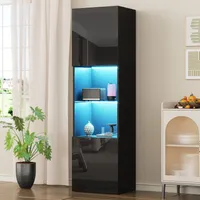 Odikalo Hochschrank Standvitrine Stehschrank Kommode LED Hochglanz 45*35*160 Schwarz