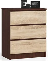 Kommode AKORD K60 Wenge 60 cm 3 Schubladen Front Sonoma-Eiche B60 x H77 x T40 cm