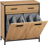 EUGAD Badezimmerschrank mit Wäschesäcken, helle Eiche+Schwarz, 72,5x80x34 cm