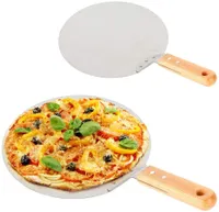 Lopatka na pizzu z nerezové oceli s dřevěnou rukojetí Kulatý jezdec na pizzu 25,5 cm na pečení pizzy, chlebových koláčů, sušenek