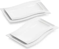 MALACASA, Serie Flora, 4 Tlg. Set Cremeweiß Porzellan 13,25&11 Zoll Servierteller Essteller Kuchenteller Dessertteller Rechteckig Servierplatte