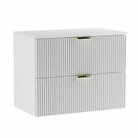 WENA Skříňka pod umyvadlo 80 cm, žebrovaná čela, kovové úchytky ve zlaté barvě (barva: bílá)