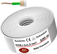 100 m kabelu odolného proti vlhkosti Napájecí kabel s pláštěm NYM-J 1x1,5 mm² Elektrický kabel