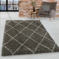 Homebyhome Hochflor Teppich Wohnzimmer Modern Rauten Design Teppich Shaggy Flauschig Weich Grösse 120x170 cm