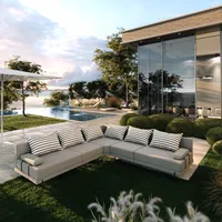TRADA Gartenecksofa Bahama L Streifengrau 298x298 cm Gartenmöbel set Wasserabweisend Stoff
