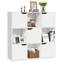 GOPLUS Bücherregal, Aufbewahrungsregal Bücherschrank mit 9 Fächern und 5 Türen,  Büroregal mit Magnetverschuss, für Wohnzimmer, Studierzimmer, Gaderobe