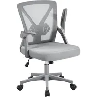 Yaheetech Bürostuhl ergonomisch, Schreibtischstuhl mit Hochklappbaren Armlehnen, Drehstuhl mit Verstellbaren Lendenwirbelstütze, Chefsessel aus Mesh höhenverstellbar, Hellgrau