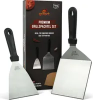 Premium Grillspachtel Set aus hochwertigem Edelstahl für Smashed Burger inkl. 30 Stk Burgerpapier – Grillspachtel für Plancha & Teppanyaki
