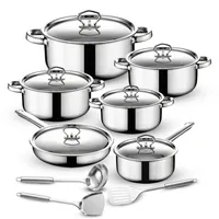Topfset, Pfannenset 15-teilig | Kochtopfset | Kochtöpfe | Töpfe mit Deckel Edelstahl | Induktionsgeeignet | Silber, Edelstahl | Retoo