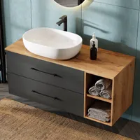 Planetmöbel Waschtischunterschrank 120 cm Gold Eiche/Anthrazit OHNE Waschbecken
