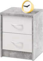 Nachtkonsole Nachttisch Nachtkommode Nachttischschrank Bettkommode "Olli I" Beton / Weiß