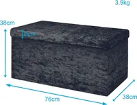 Intirilife Faltbare Sitzbank 76x38x38 cm in Samt Schwarz - Sitzwürfel mit Stauraum und Deckel mit Samtbezug - Sitzcube Fußablage Aufbewahrungsbox Truhe Sitzhocker