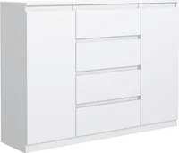 Komoda MebLocker z 4 szufladami i 2 drzwiczkami 120 cm Idealna do salonu, sypialni, pokoju dziecięcego i biura Nowoczesne, eleganckie rozwiązanie do stylowego przechowywania i organizacji (biały)