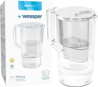 Wessper Dzbanek filtrujący wodę 2,8 l kompatybilny z Brita Maxtra, system filtrujący wodę redukujący kamień, chlor + filtr wody biały