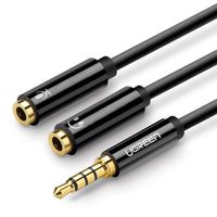 Ugreen Kabel Kopfhörersplitter 3,5 mm Miniklinke AUX Mikrofon 20 cm (Mikrofon + Stereoausgang) schwarz