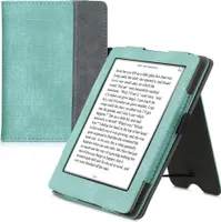 kwmobile Flip Hülle kompatibel mit Kobo Glo HD / Touch 2.0 - Handschlaufe - Cover Mintgrün Dunkelgrau