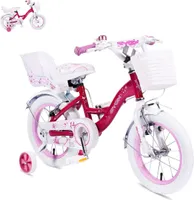 Byox Kinderfahrrad 14 Zoll Flower rosa Stützräder, Frontkorb, Puppensitz Klingel