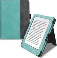 kwmobile Hülle kompatibel mit Tolino Shine 3 Hülle - Flip Case mit Handschlaufe - Kunstleder Cover - Mintgrün Dunkelgrau