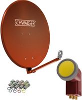 SCHWAIGER 4616 SAT systém satelitný komplet satelitná anténa Quad LNB digitálna 8X F-zástrčka 7mm SAT anténa hliníková kompletná sada tehlovo červená 88x88cm
