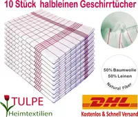 Rot Geschirrtücher Halbleinen 10er Set , 50x70 cm , Küchentücher , Trockentuch , Glastuch , Geschirrtuch , rot - kariert