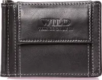 WILD Portfel Męski Banknotówka Skórzana z Klipsem Z miejscem na Karty i Monety RFID Czarna