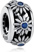 PANDACHARMS Blaue Blüten Zwischenelement Charm, 925er Sterling Silber, passt zu Pandora