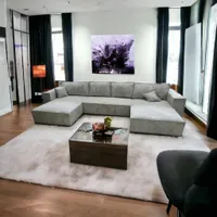 Ecksofa U-Form Cord 394x185 mit schlaffunktion bettkasten Poso 100 Beige Emporium