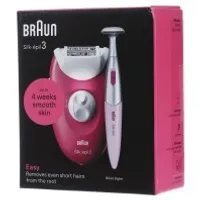 Epilator Braun Silk-épil 3 3-202, MicroGrip, Smart Light, 20 de pensete, 2 viteze, Trimmer, Fucsia