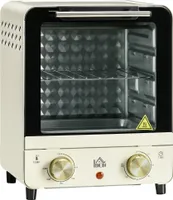 HOMCOM Mini piekarnik 15L, Piec do pizzy z konwekcją, 1000 W Elektryczny mini piekarnik z zestawem blach do pieczenia, taca na okruchy, 1-godzinny timer, 60-230℃, kremowy biały