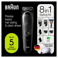 Braun 8-in-1-Trimmer MGK5260 Gesichtshaartrimmer, Barttrimmer und Haarschneider für Herren, schwarz/grau