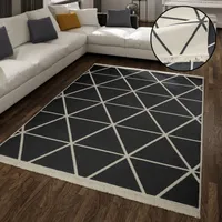 TT Home Wohnzimmer Teppich Esszimmer Waschbar Skandinavisches Design Fransen Wendeteppich Größe 80x150 cm