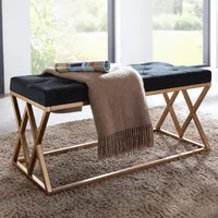 Lavica FineBuy čalúnená lavica čierna 90 cm posteľná lavica Chesterfield predsieňová lavica zamatová
