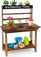COSTWAY Kinderküche, Matschküche für draußen mit massivem Tannenholzrahmen,Spielpaltz für Kinder von 3-7 Jahren