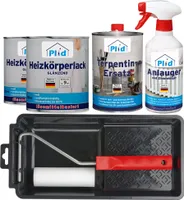 Plid Heizkörperlack Set 1,5L Weiß Glänzend + Lackierset, Anlauger , Terpentinersatz