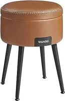 VASAGLE EKHO Collection Sitzhocker, Bank mit Stauraum, Sitzkasten, Kunstleder, Nähte, Mid-Century Modern Style, modern, rund, Stahlbeine