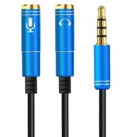 Audio splitter kabel Adaptér Y Headset 3,5mm Jack Plug > 2x Socket Blue