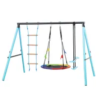 Kinderschaukel 287x180x188 cm Blau Metallrahmen Spielstaender Freien Nestbau Schaukel hoehenverstellbar Kletterleiter Kletternetz Wippe 3-8 Jahre