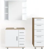 Vicco Badmöbel-Set Ilias, 3 Teile, mit Midischrank, Sonoma/Weiß